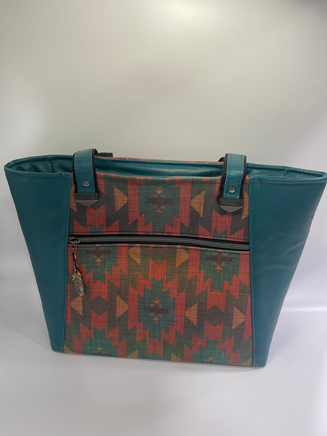 Green Leather Southwest style tote